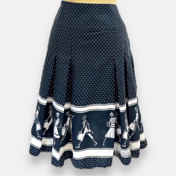 Liz Claiborne Dresses & Skirts - Vintage Liz Claiborne Pleated Midi Skirt Polka Dot Shoppers 100% Cotton Black 4P